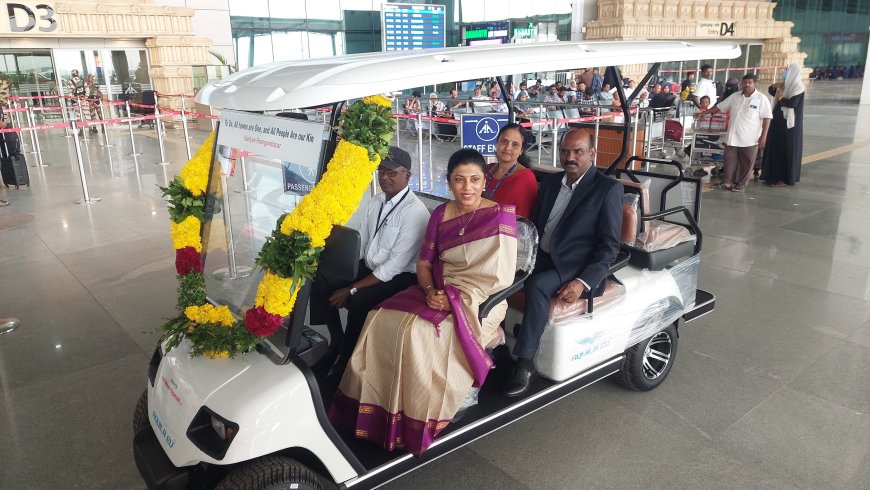 திருச்சி விமான நிலைய பயணிகள் பயன்பெறும் வகையில் பேட்டரி வாகனத்தை வழங்கிய அமைச்சர் அன்பில் மகேஷ் பொய்யா மொழி